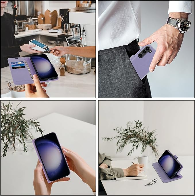 MONASAY Wallet Case Compatible for Galaxy S23+Plus 5G,[RFID Blocking] Flip Folio Leather Cell Phone Cover with Credit Card Holder，6.6 inch, Lavenders