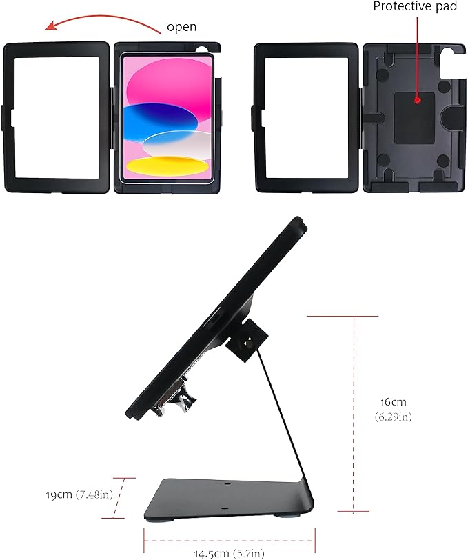 Desktop Anti-Theft Security Stand Holder for 2025 iPad 11" (A16) 11th/ 2022 iPad 10.9" 10th Gen.,with Lock and Key,Flip &360°Rotating Horizontal or Vertical Design(Black)