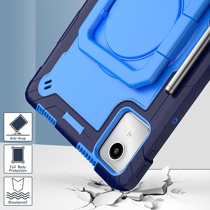 Case for Lenovo Tab M11 11 inch Tablet (TB-330FU / TB-331FC) 2024 Released - Heavy Duty Impact Resistant Case Cover with Rotating Ring Stand (Navy Blue/Blue)