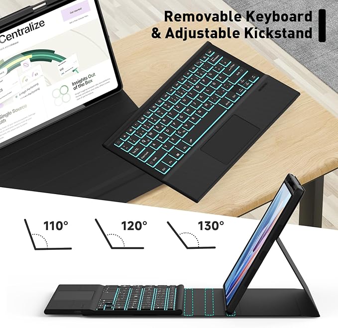 Keyboard Case Touch for Lenovo Idea Tab Pro 12.7" 2025, Bluetooth Keyboard with Trackpad & Twill Cover Case & Adjustable Kickstand & Lighting Keys for Lenovo Idea Tab Pro 12.7 inch