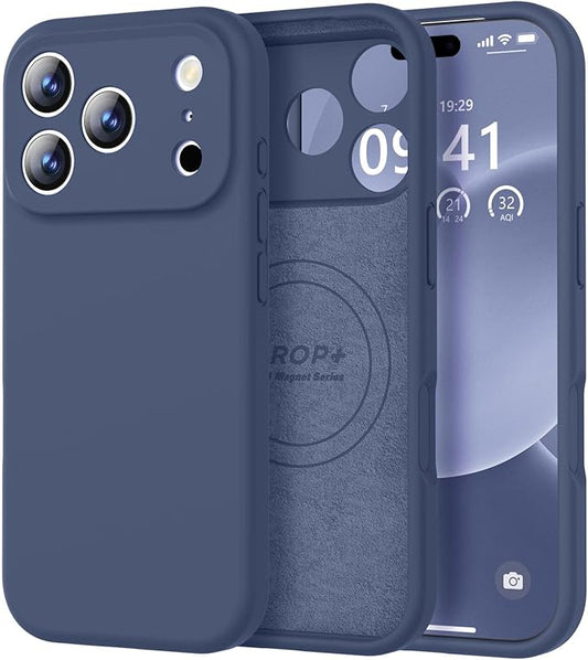 Vooii Magnetic Compatible with iPhone 17 Pro Case (Compatible with Magsafe) (Upgraded Camera Protection) Liquid Silicone Shockproof Full Body Protective Phone Cover for Women Men, Navy Blue, 6.3”
