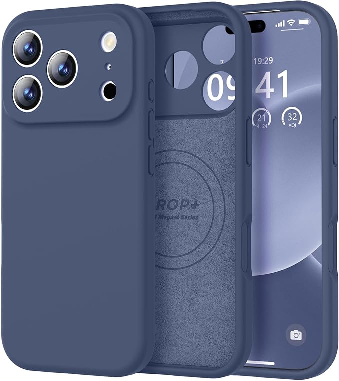 Vooii Magnetic Compatible with iPhone 17 Pro Max Case (Compatible with Magsafe) (Upgraded Camera Protection) Liquid Silicone Shockproof Full Body Protective Phone Cover for Women Men, Navy Blue, 6.9”