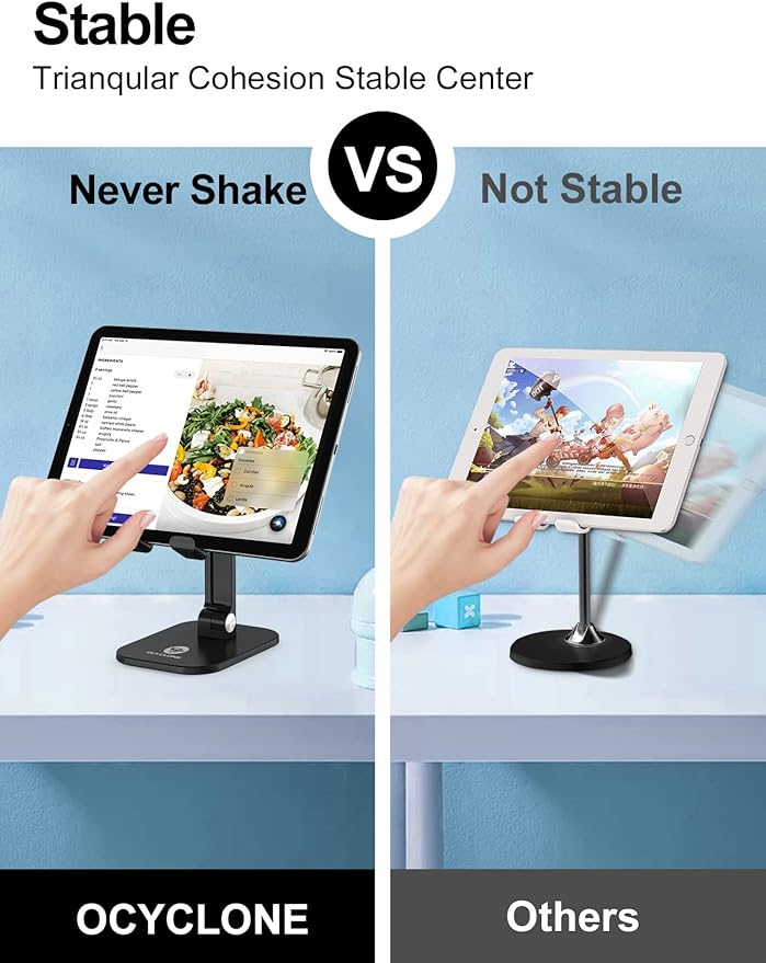 OCYCLONE Phone Stand, Adjustable Height and Angle Foldable Cell Phone Stand Holder for Desk, Taller iPhone Stand Compatible with 4.7"-13" Smartphones iPad Tablet, Black