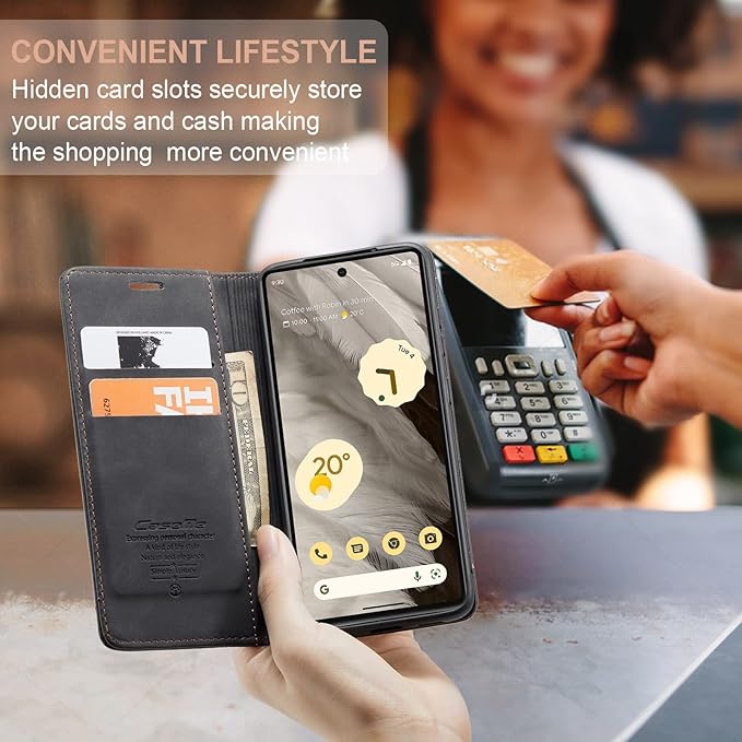 for Google Pixel 7A Case, Flip Wallet Leather Case with Card Holder Magnetic Closure Shockproof Kickstand Protective Phone Cases Cover for Pixel 7A,Black