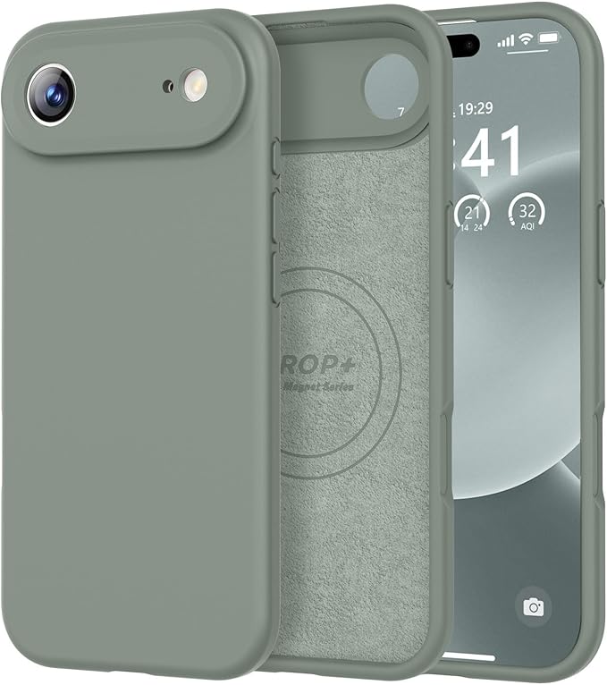 Vooii Magnetic Compatible with iPhone Air Case (Compatible with Magsafe) (Upgraded Camera Protection) Liquid Silicone Shockproof Full Body Protective Phone Cover for Women Men, Calke Green, 6.5"