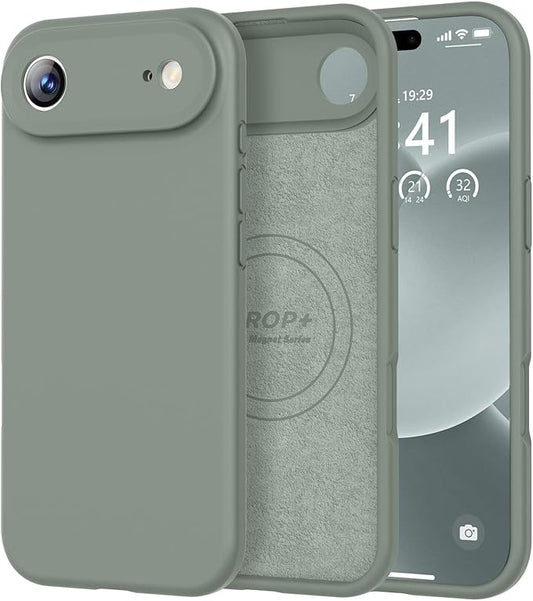 Vooii Magnetic Compatible with iPhone Air Case (Compatible with Magsafe) (Upgraded Camera Protection) Liquid Silicone Shockproof Full Body Protective Phone Cover for Women Men, Calke Green, 6.5"