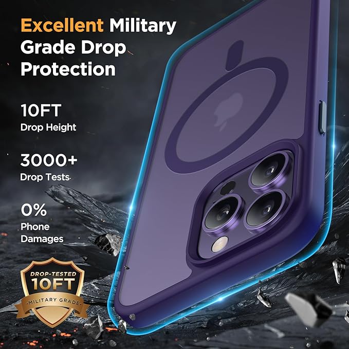 Miracase Magnetic for iPhone 14 Pro Max Case 6.7 inch (Compatible with MagSafe)（with 2X Screen Protectors） Military-Grade Protection, Anti-Fingerprint Translucent Matte Phone Case Cover, Dark Purple
