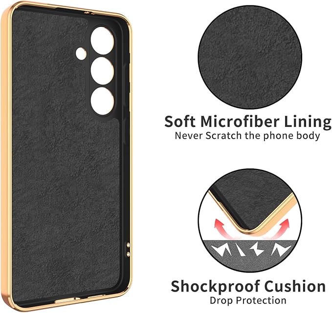 Dinick Black for Samsung Galaxy S24 Case with Ring Holder Kickstand [with Magnetic] Soft TPU Bumper, Glitter Gold Electroplated Cover Slim Thin Protective Phone Case for Galaxy S24