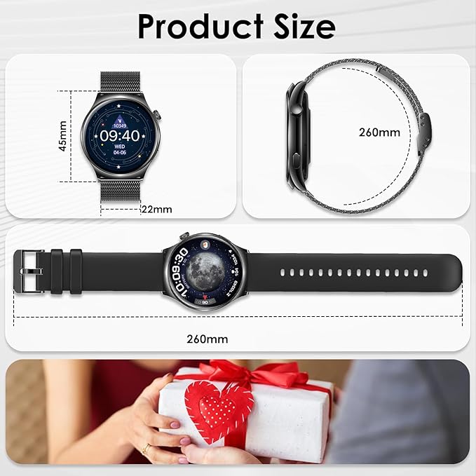 Smart Watch for Men Women, 1.43" HD AMOLED Bluetooth Call Smartwatch Compatible Android iPhone Phones with Fitness Tracker Counter/Heart Rate Sleep Monitor/120+ Sports Modes/IP68 Waterproof, Black