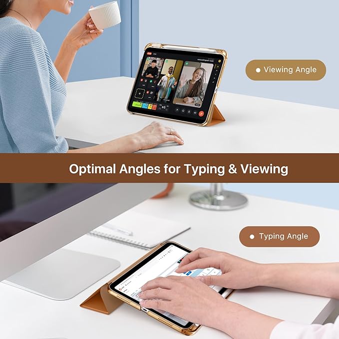 MoKo for iPad (A16) 11th Generation Case 11 Inch 2025, iPad 10th Generation Case 10.9 Inch 2022 with Pencil Holder, Slim Light Trifold Protective Cover with Hard PC Translucent Back Shell, Dark Coffee