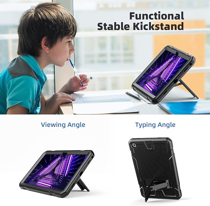 TSQQST Lenovo Tab M10 Plus Case 10.6 Inch 2022 3rd Gen (TB-125F/TB-128F) with Screen Protector Stand | Heavy Duty Rugged Kids Case for Tablet Lenovo M10 Plus 10.6" (Black)