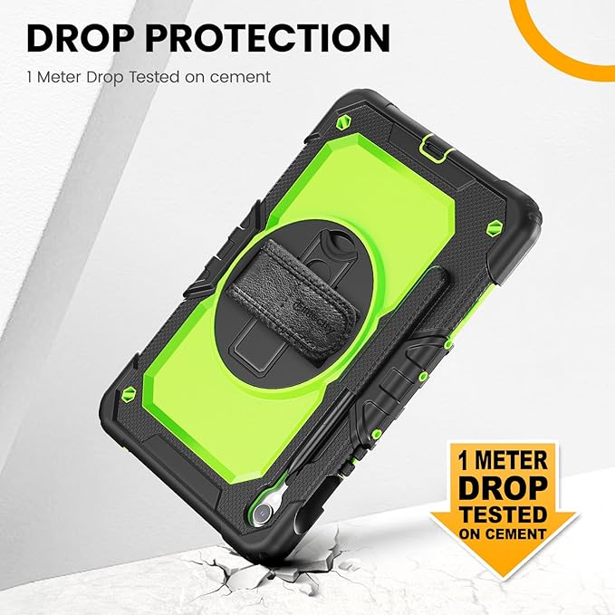Timecity Case for Samsung Galaxy Tab S10 FE/ S9 FE 5G 10.9 Inch/ S9 11 Inch - Heavy Duty Protective Cover with Screen Protector, Rotating Stand, Shoulder Strap & S Pen Holder | Kids-Friendly, Green