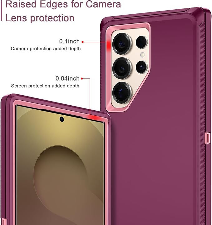 for Samsung Galaxy S25 Ultra Case Heavy Duty Protective Shockproof Dropproof 3-Layer Full Body Protection [Without Screen Protector] Tough Rugged Case for Galaxy S25 Ultra,Purple/Pink