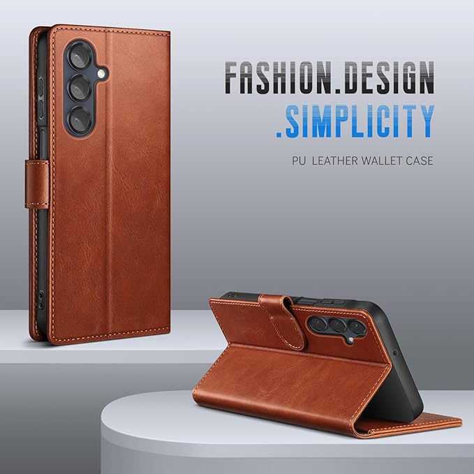 Wallet Case for Samsung Galaxy S25 5G Magnetic Flip Leather Folio Cover with RFID-Blocking Credit Card Holder, Women Men Protective Phone Case Compatible with Samsung S25, Light Brown