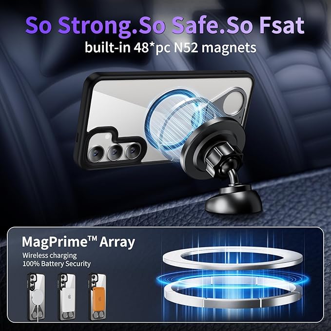 for Samsung Galaxy S24+ (Plus) Case Clear with Ring Holder,Kickstand 360°Rotatable Invisible Magnetic Built-in Stand [Compatible with MagSafe] [Drop Protection] Slim Soft Edge Cover,Black