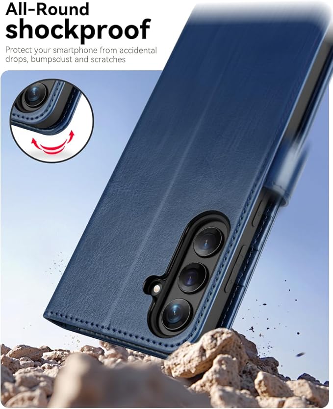 OCASE Compatible with Galaxy S25 Wallet Case, PU Leather Flip Folio Case with Card Holders RFID Blocking Kickstand [Shockproof TPU Inner Shell] Protective Phone Cover 6.2 Inch 2025, Blue