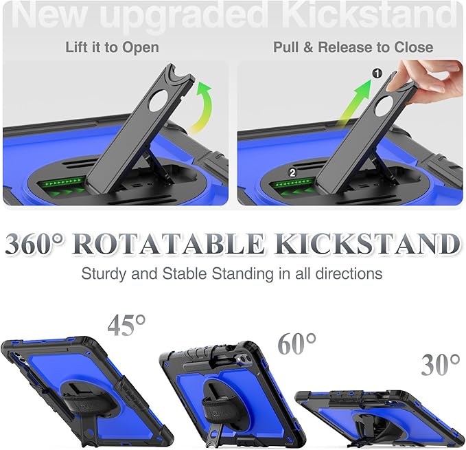 SEYMAC Stock Case for Samsung Galaxy Tab S10 Plus/S9 Plus 5G Tablet 12.4'' with Screen Protector & Pencil Holder, 360 Rotating Hand Strap & Stand, Drop-Proof, Blue