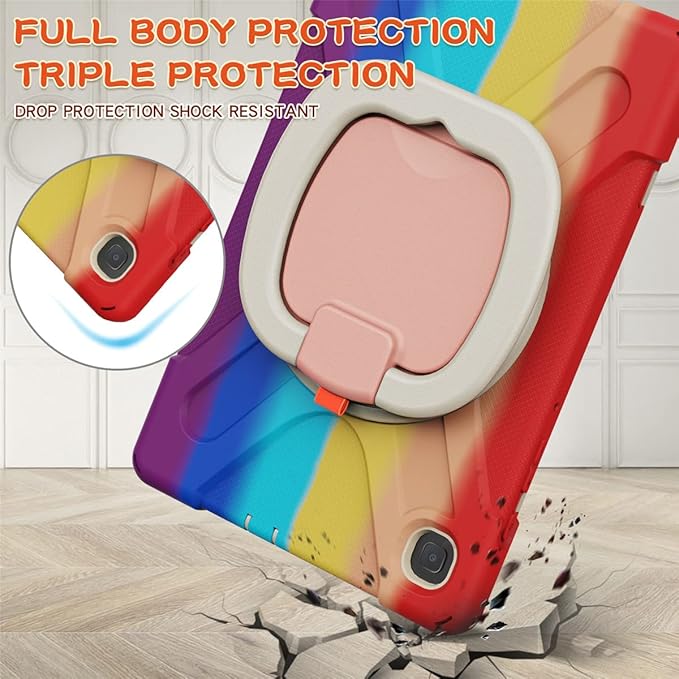 360 Rotation Case for Samsung Galaxy Tab S6 Lite 10.4" Sturdy Cover Rotate Ring Stand Shoulder Carrying Strap Hand Strap Rugged Children Adults Outdoor Case (Colourful Red)