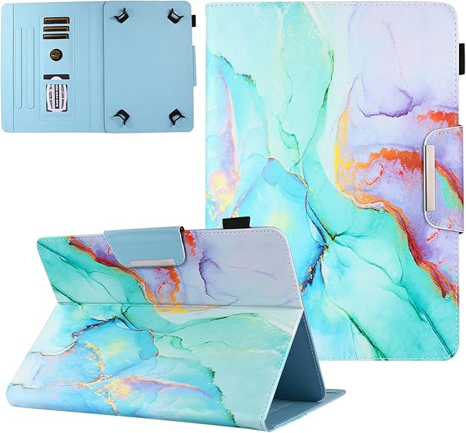 JZCreater 10 Inch Tablet Case, Universal 10 10.1 Inch Android Tablet Cover, Multi-Angle Viewing Stand Case for 9.5-10.5 Inch Tablet, Green Marble