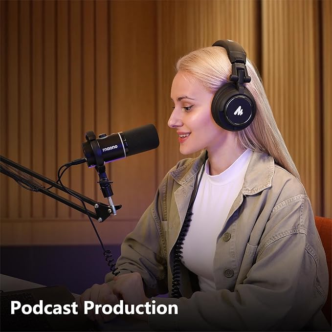 MAONO MH601 Professional Studio Monitor Headphones, Wired Closed Back Over Ear DJ Headset with 50mm Drivers and 1/4 inch to 3.5mm Jack for Guitar Amp Recording Mixing Piano Music Production Podcast