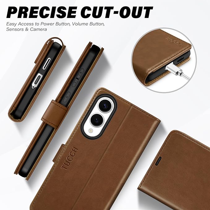 TUCCH Case Wallet for Galaxy S25 Edge, Magnetic PU Leather Kickstand RFID Blocking [4 Card Slots] Protective Flip Cover with [TPU Shockproof Interior Case] Compatible with Galaxy S25 Edge 6.7", Brown