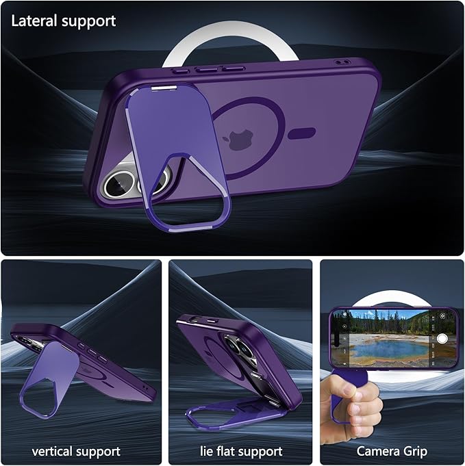Innaght Magnetic for iPhone 16 Case with Stand,Compatible with MagSafe,Rugged,Heavy Duty,Protective Case Kickstand,[Built-in Invisible Stand],Purple