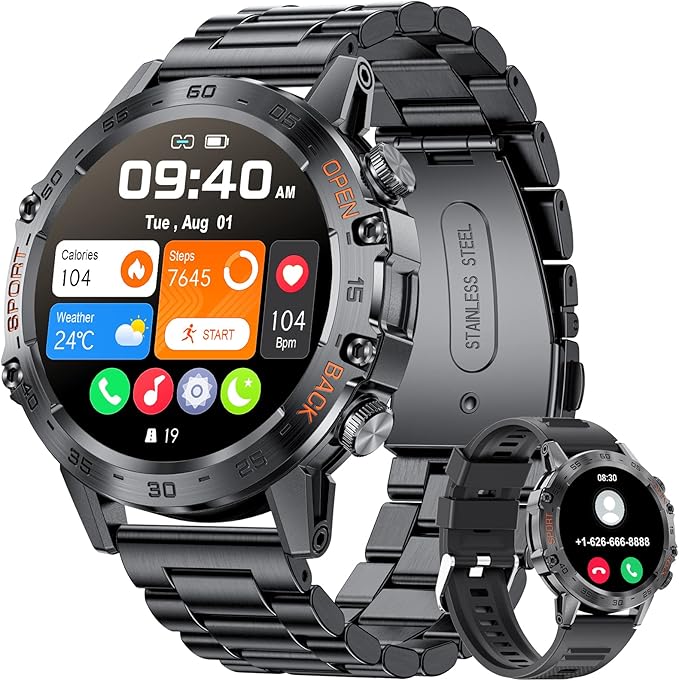 Military Smart Watch for Men(Answer/Dial Calls),5ATM Waterproof Fitness Watch,100 Sports Modes, with Blood Pressure/Heart Rate/SpO2 for Android/iOS,1.39''HD DIY Screen Smart Watch