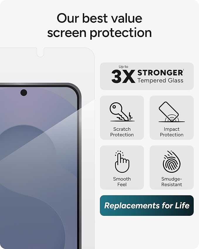 ZAGG Glass+ Samsung Galaxy S25 FE Screen Protector – Extreme Impact & Shatter Protection, Scratch-Resistant, Smudge-Resistant, Fingerprint Scanner Compatible, InvisibleShield, Easy Installation
