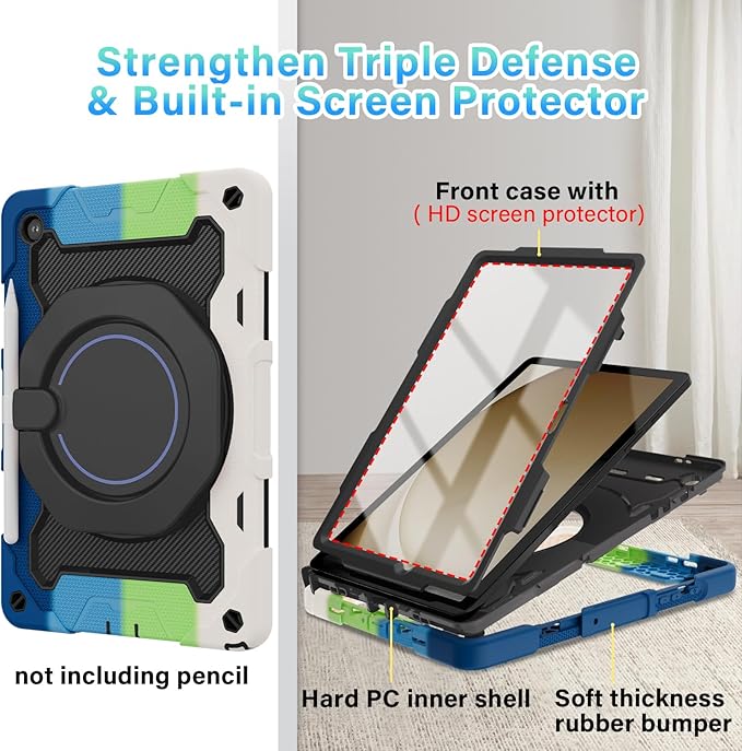 ROISKIN Case for Galaxy Tab A9 Plus 5G/ A9+ 11 Inch with HD Screen Protector & Shoulder Strap,Heavy Duty Military Case for Samsung Galaxy A9 Plus SM-X210/X216/X218 - Rotating Stand for Kids