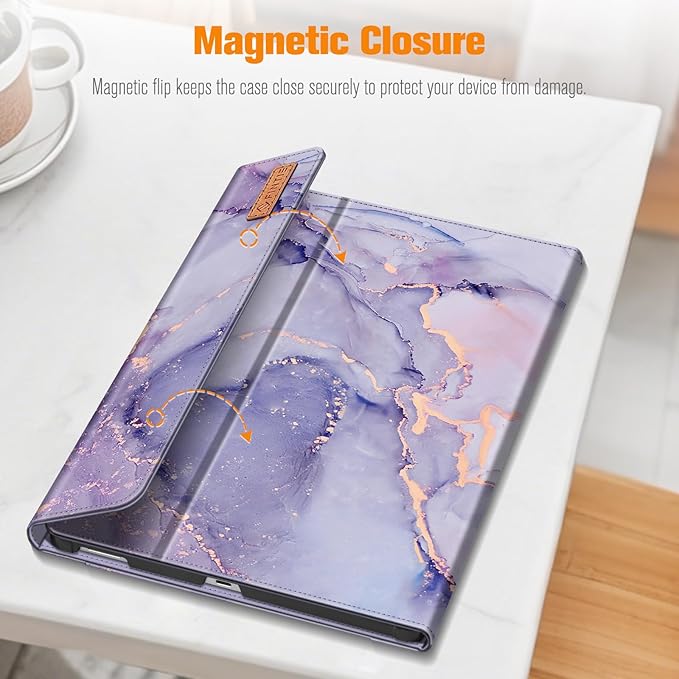 Fintie Case for Samsung Galaxy Tab S10 FE Plus 13.1 Inch 2025 Model (SM-X620/X626) with Built-in S Pen Holder, Multiple Angle Portfolio Business Cover with Pocket Auto Sleep/Wake, Lilac Marble