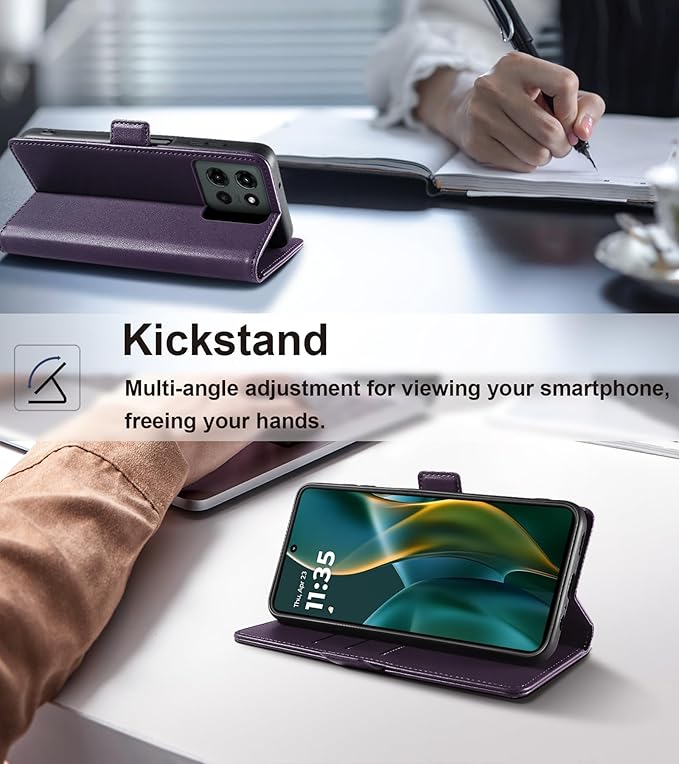 Wallet Flip Case for Moto G 5G (2025) - [RFID Blocking] Luxury PU Leather Card Holder Magnetic Phone Cover with Kickstand,Shockproof Protective Case,Purple