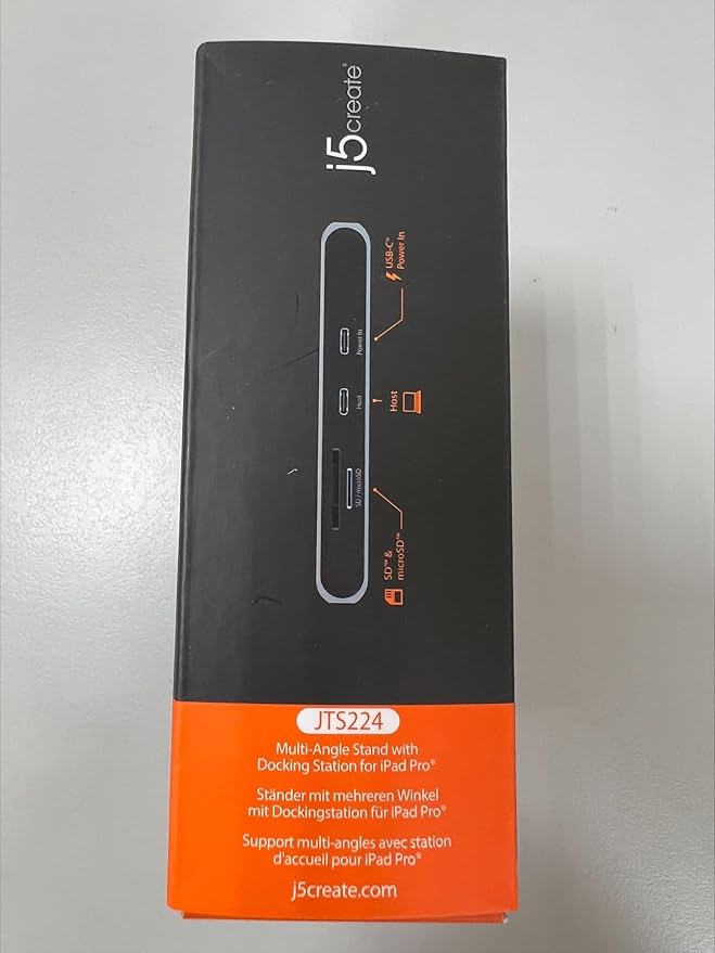 j5create Adjustable Tablet Stand with USB Type C Docking Station for iPad Pro/Air/mini : 4K60 HDMI, 2 x USB-A 5Gbps, 100W PD Charging, microSD/SD Card Reader, 3.5mm Audio Jack (JTS224)