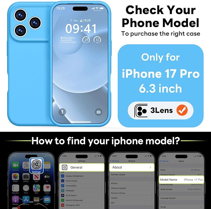 Vooii Magnetic Compatible with iPhone 17 Pro Case (Compatible with Magsafe) (Upgraded Camera Protection) Liquid Silicone Shockproof Full Body Protective Phone Cover for Women Men, Blue, 6.3”