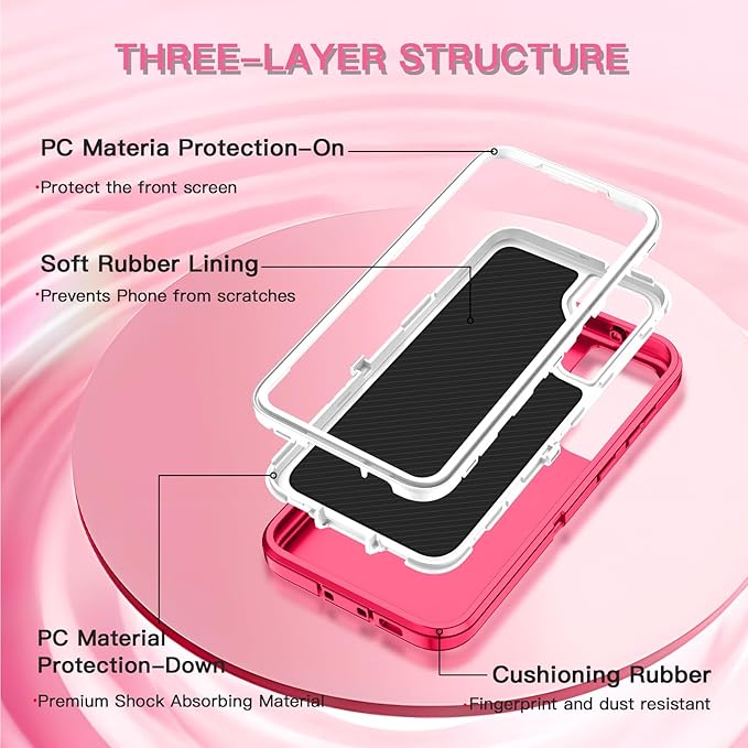 for Samsung Galaxy S23 Case Heavy Duty Protective Shockproof Dropproof 3-Layer Full Body Protection [Without Screen Protector] Tough Rugged Case for Galaxy S23,Pink/White