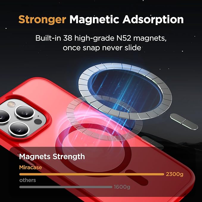 Miracase Magnetic Series Designed for iPhone 13 Pro Case [Compatible with MagSafe] [with 2X Screen Protectors] Anti-Fingerprint, Magnetic Phone Case for iPhone 13 Pro 6.1 inch - Red