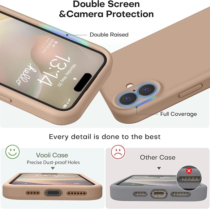 Vooii Compatible with iPhone 16 Plus Case, Liquid Silicone Upgrade [Camera Protection] [Soft Anti-Scratch Microfiber Lining] Shockproof Phone Case for iPhone 16 Plus 6.7 inch - Light Brown