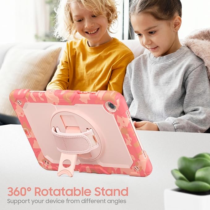 Case for Samsung Galaxy Tab A9+/ A9 Plus Case 11" 2023, Heavy Duty Shockproof Protective Case with Screen Protector, Hand Strap, Shoulder Strap, 360° Rotating Stand Camo Pink