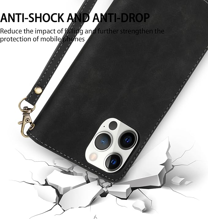 ZZXX for iPhone 12 Pro Max Wallet Case with Card Slot Premium Soft PU Leather Zipper Flip Folio Wallet with Wrist Strap Kickstand Protective for iPhone 12 Pro Max Case Wallet(Black 6.7 inch)