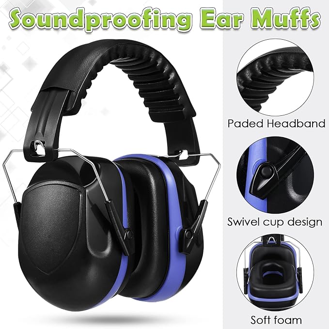 4 Pack NRR 28dB Safety Ear Muffs, Foldable Noise Reduction Safety Ear Protection Adult Noise Cancelling Earmuffs for Shooting
