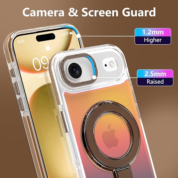 MOWIME Magnetic for iPhone Air Case with Stand [Compatible with Magsafe] [Cute Fashion Fluorescent Design] [1 Screen Protector] Slim Translucent Matte Case for iPhone Air 6.5" 2025, Desert