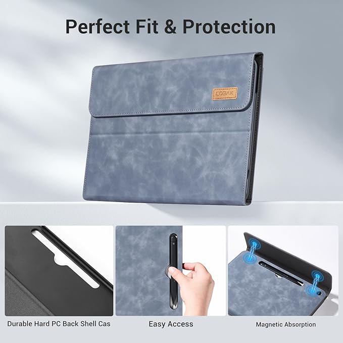 CoBak Case for Microsoft Surface Pro 12" (2025), Premium Business Cover with Multi-Angle Stand, Embedded Stylus Holder, Keyboard Support & Built-in Organizer – Tailored for Professionals,Navy Blue