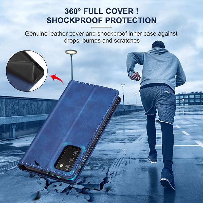 Jasonyu Flip Wallet Case for Samsung Galaxy A03s [US Version],Leather Magnetic Folio Cover with Card Holder,Kickstand - TPU Shockproof Durable Protective Phone Case,Blue