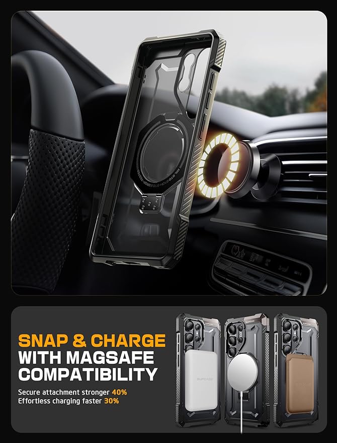 SUPCASE for Samsung Galaxy S25 Ultra Case with Stand (Unicorn Beetle Grip), [S Pen Friendly] [Compatible with MagSafe] [Military-Grade Protection] Magnetic Translucent Back Phone Case, Black