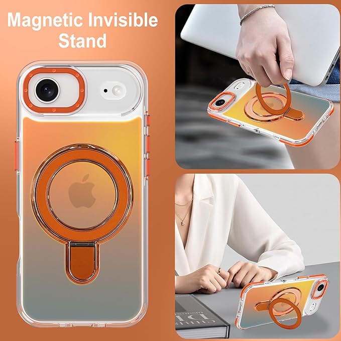 MOWIME Magnetic for iPhone Air Case with Stand [Compatible with Magsafe] [Cute Fashion Fluorescent Design] [1 Screen Protector] Slim Translucent Matte Case for iPhone Air 6.5" 2025, Orange