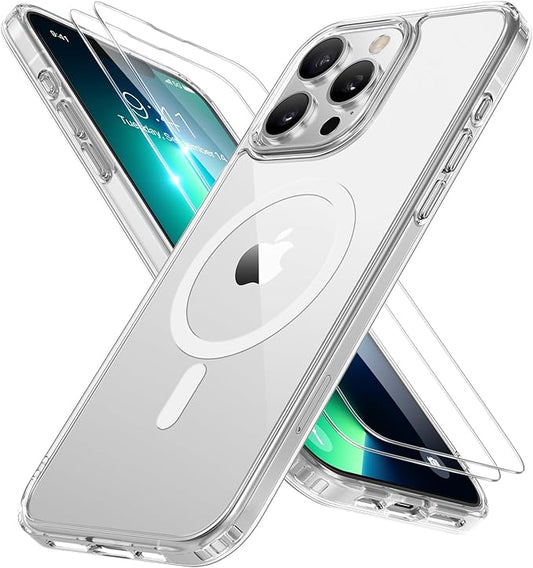 Miracase Magnetic for iPhone 13 Pro Case 6.1 inch (Compatible with MagSafe)（with 2X Screen Protectors） Military-Grade Protection, Anti-Fingerprint Translucent Matte Phone Case Cover, Clear