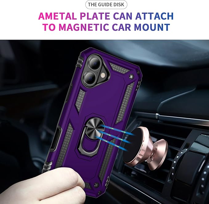 ADDIT Compatible with iPhone 17 Case with Tempered Glass Screen Protector, Adjustable Kickstand Ring, Military-Grade Heavy Duty Protection, Shockproof, Anti-Fingerprint,Purple