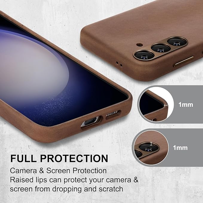 Belemay Leather Case for Samsung Galaxy S24 Compatible with Magsafe - Premium Crazy Horse Leather [Vintage Aesthetics] Unique Patina, Comfort Grip, Metal Buttons, Slim&Soft Cover (6.2") Retro Brown