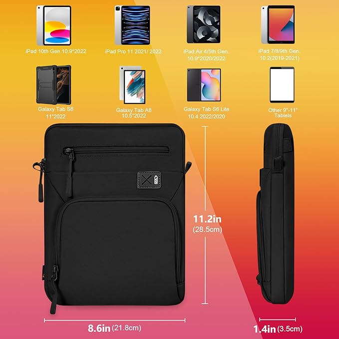 11 Inch Tablet Sleeve, Compatible with iPad Pro 11 (5th–1st Gen, M4/M2/M1), 10.9" iPad Air (7th–4th Gen, M3/M2), Microsoft Surface Go & Other 11" Tablets, Water-Resistant Case