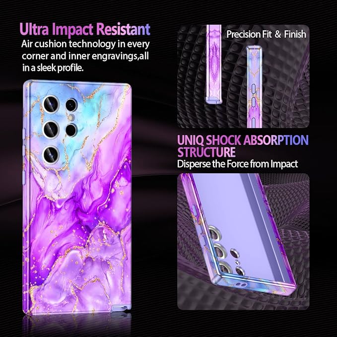 Casetego for Galaxy S24 Ultra Case,Compatible with MagSafe,[Military Grade Drop Test] Full Body Protection Slim Shockproof Rugged Marble Women Case for Samsung Galaxy S24 Ultra 6.8 inch,Bright Purple