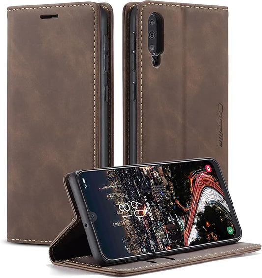 for Samsung Galaxy A50 Case, Flip Wallet Leather Case with Card Holder Magnetic Closure Shockproof Kickstand Protective Phone Cases Cover for Samsung A50,Coffee